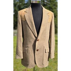 Vintage Pendleton Jacket Mens 44 Beige Wool Leather Western Wear Blazer 70s Vntg